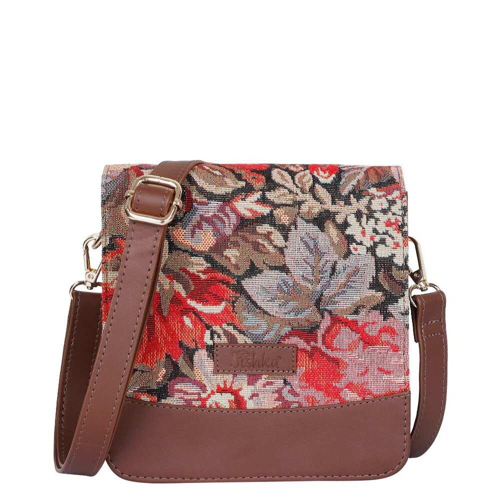 Women’s Tapestry Fabric Crossbody Sling Bag in Floral Pattern – Messenger Bag